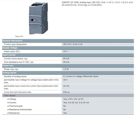SIMATIC S7-1200 SM 1231 8 AI 12-битный сигнал Аналоговый входный модуль Интерфейс связи Прочие