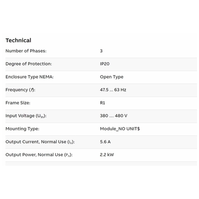 2.2KW 5.6A ACS355 Преобразователь частоты и долговечный для 3ABD0000058247 Привода машин